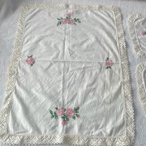 Vintage handmade embroidered floral table scarves